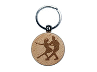 Figure Skating Couple Ice Skaters Engraved Wood Round Keychain Tag Charm