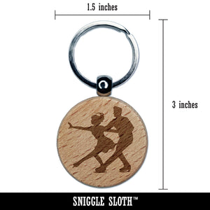 Figure Skating Couple Ice Skaters Engraved Wood Round Keychain Tag Charm