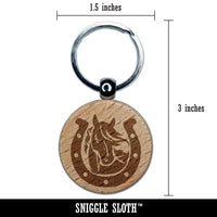 Horse in Horseshoe Engraved Wood Round Keychain Tag Charm