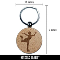 Ice Figure Skating Skater Woman on One Foot Pose Engraved Wood Round Keychain Tag Charm