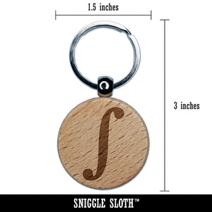 Integral Math Symbol Engraved Wood Round Keychain Tag Charm