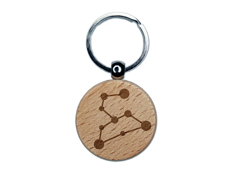 Leo Zodiac Star Constellations Engraved Wood Round Keychain Tag Charm