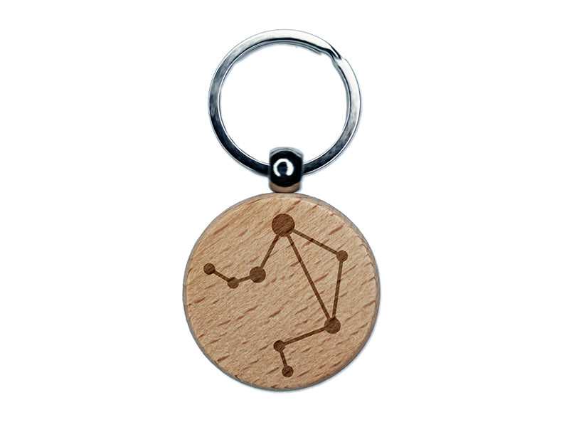 Libra Zodiac Star Constellations Engraved Wood Round Keychain Tag Charm