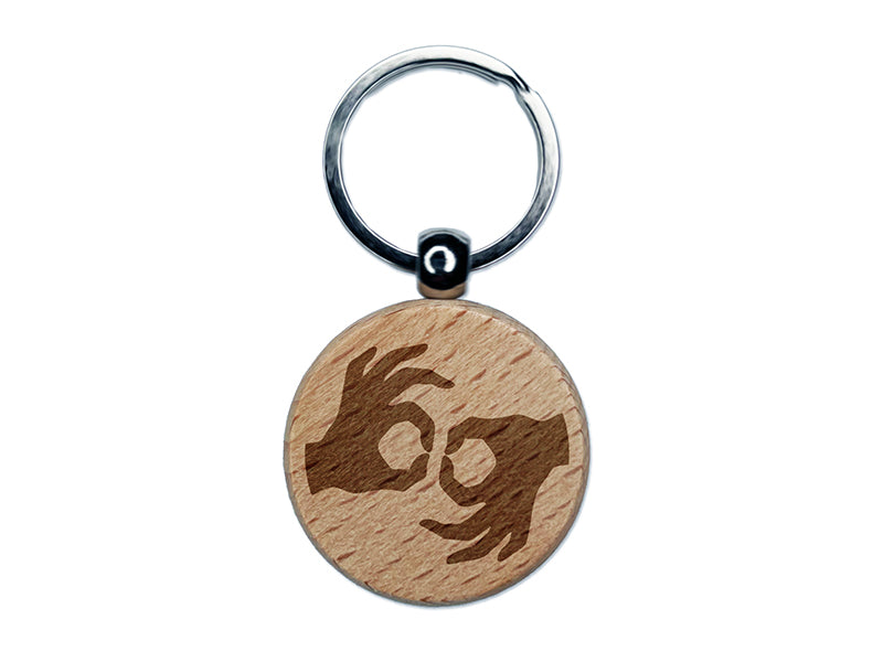 Sign Language Interpreters Symbol Deaf Hearing Impaired Engraved Wood Round Keychain Tag Charm