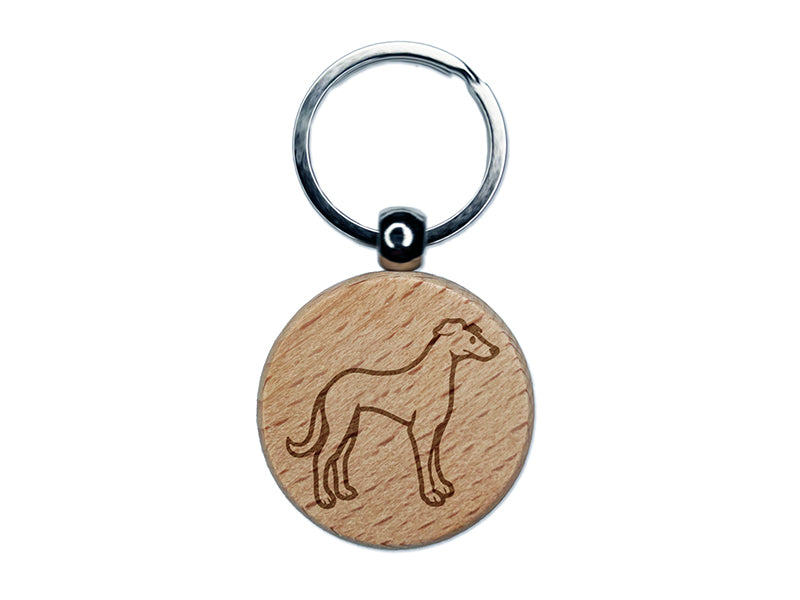 Speedy Lanky Greyhound Dog Engraved Wood Round Keychain Tag Charm