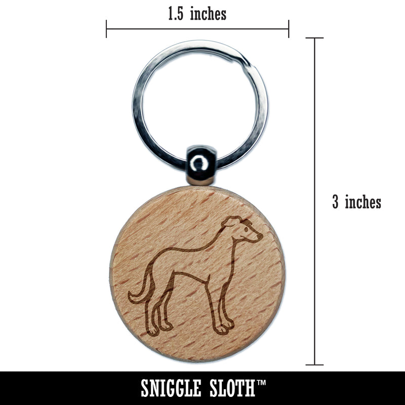 Speedy Lanky Greyhound Dog Engraved Wood Round Keychain Tag Charm