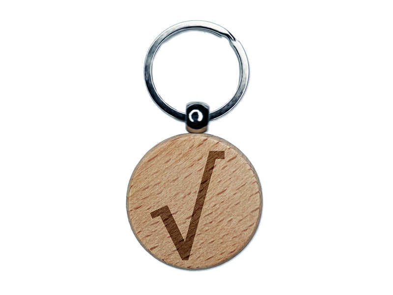 Square Root Math Symbol Engraved Wood Round Keychain Tag Charm