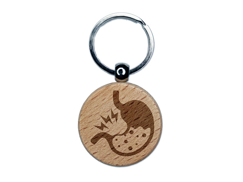 Stomach Ache Pain Anatomy Organ Body Part Engraved Wood Round Keychain Tag Charm