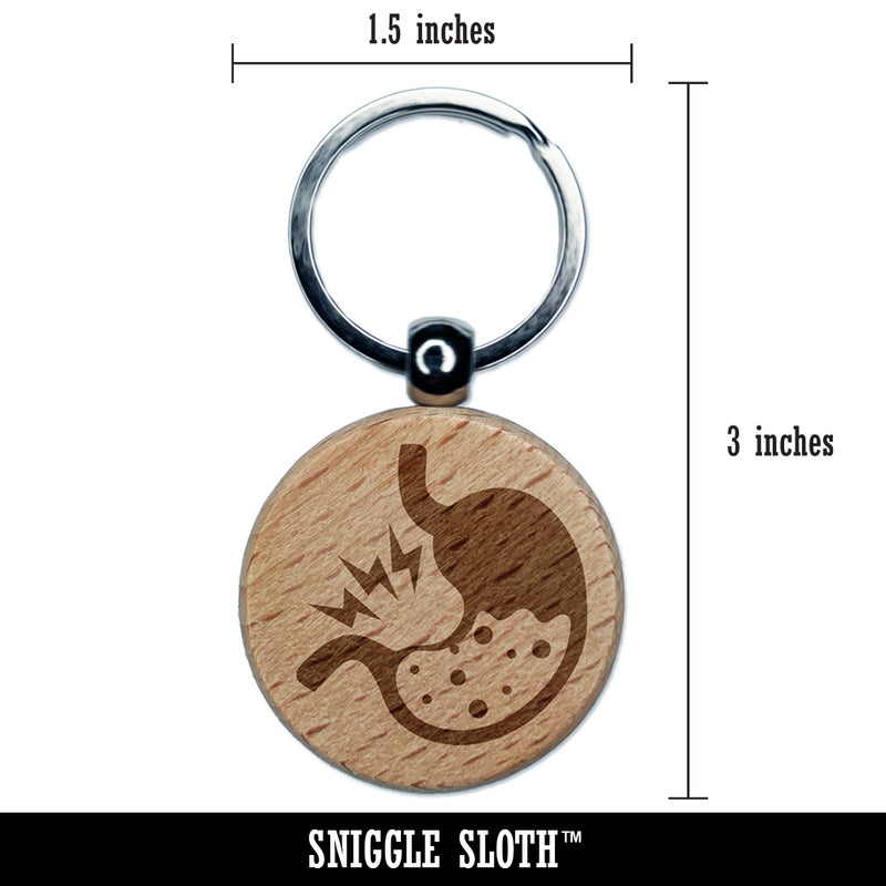 Stomach Ache Pain Anatomy Organ Body Part Engraved Wood Round Keychain Tag Charm