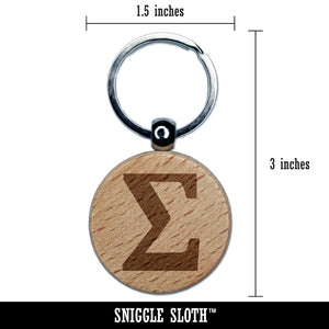 Summation Sigma Sum Math Symbol Engraved Wood Round Keychain Tag Charm