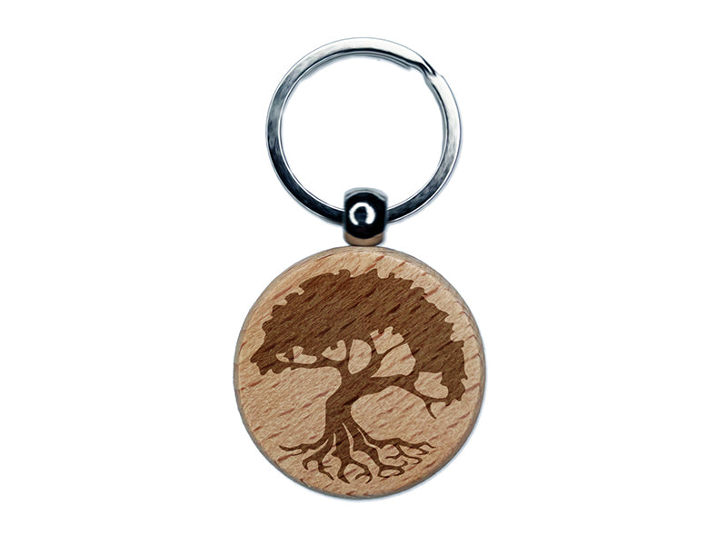 Swampy Mangrove Tree with Roots Engraved Wood Round Keychain Tag Charm
