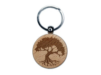 Swampy Mangrove Tree with Roots Engraved Wood Round Keychain Tag Charm