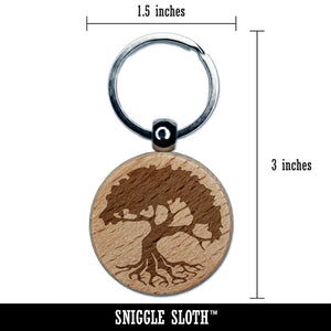 Swampy Mangrove Tree with Roots Engraved Wood Round Keychain Tag Charm