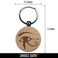 Wedjat Eye of Horus Udjat Egyptian Symbol of Protection Engraved Wood Round Keychain Tag Charm