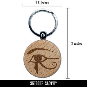 Wedjat Eye of Horus Udjat Egyptian Symbol of Protection Engraved Wood Round Keychain Tag Charm