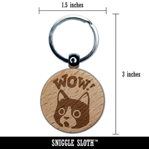 Wow Surprised Cat Teacher Student Engraved Wood Round Keychain Tag Charm
