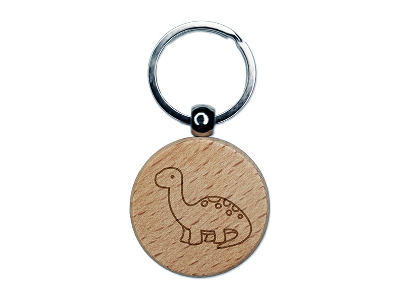 Baby Nursery Brontosaurus Dinosaur Engraved Wood Round Keychain Tag Charm