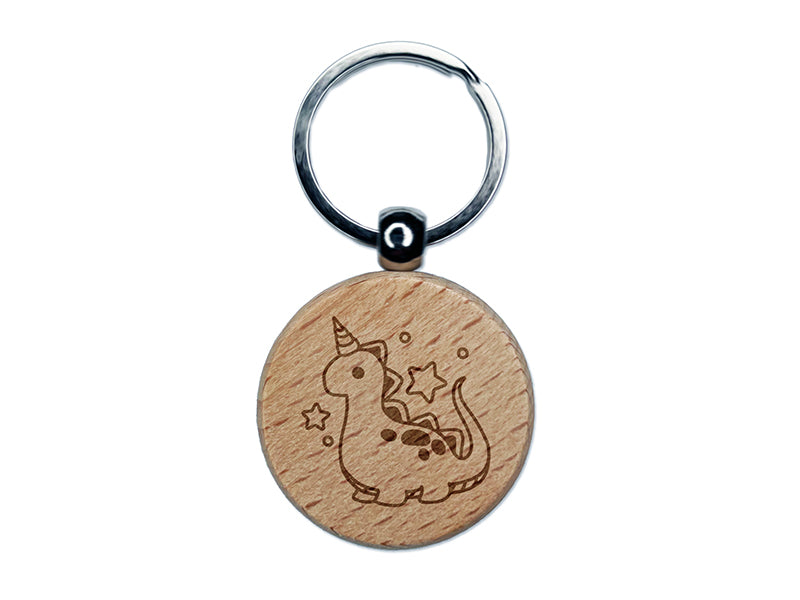 Baby Nursery Dinocorn Dinosaur Unicorn Engraved Wood Round Keychain Tag Charm