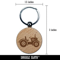 Farm Tractor Engraved Wood Round Keychain Tag Charm