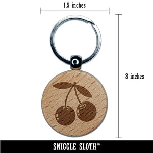 Pair of Cherries on Stem Cherry Fruit Engraved Wood Round Keychain Tag Charm