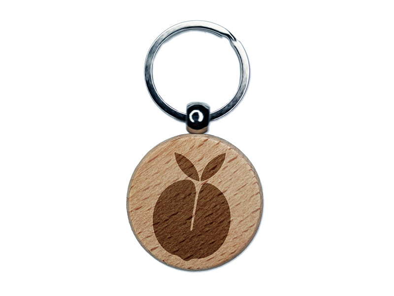 Peach Silhouette Fruit Engraved Wood Round Keychain Tag Charm