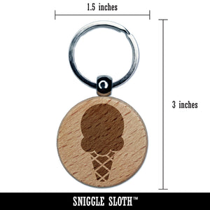 Single Scoop Ice Cream Cone Engraved Wood Round Keychain Tag Charm