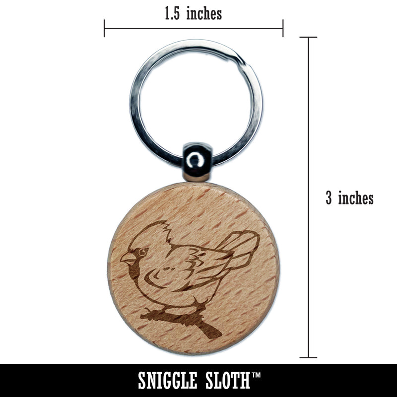 Winter Cardinal on Branch Engraved Wood Round Keychain Tag Charm