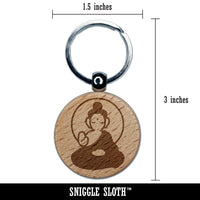 Buddha Siddhartha Gautama Buddhist Buddhism Engraved Wood Round Keychain Tag Charm