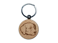 Concerned Golden Retriever Dog Furled Brow Engraved Wood Round Keychain Tag Charm