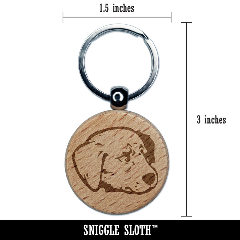 Concerned Golden Retriever Dog Furled Brow Engraved Wood Round Keychain Tag Charm