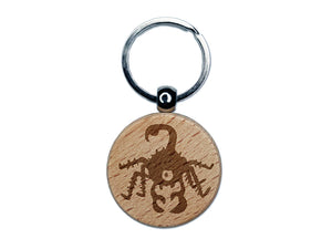 Creepy Scorpion Bug Creature Engraved Wood Round Keychain Tag Charm