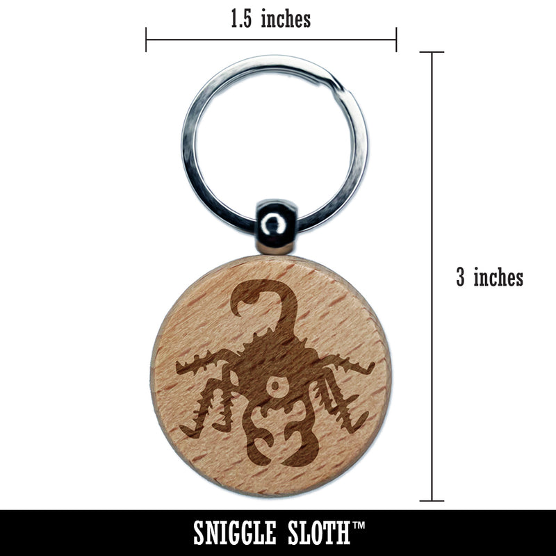 Creepy Scorpion Bug Creature Engraved Wood Round Keychain Tag Charm