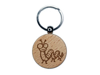 Creepy Weird Worm Caterpillar Engraved Wood Round Keychain Tag Charm