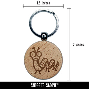 Creepy Weird Worm Caterpillar Engraved Wood Round Keychain Tag Charm