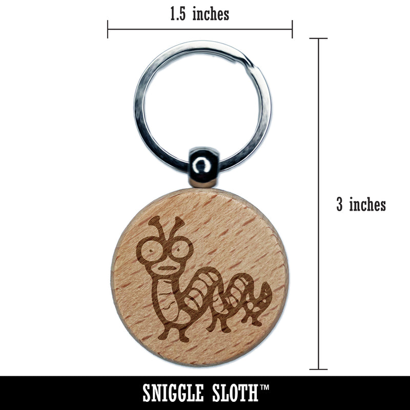 Creepy Weird Worm Caterpillar Engraved Wood Round Keychain Tag Charm
