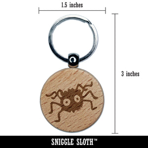 Fuzzy Cartoon Bug Spider Engraved Wood Round Keychain Tag Charm