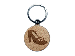 High Heeled Shoe with Buckle Engraved Wood Round Keychain Tag Charm