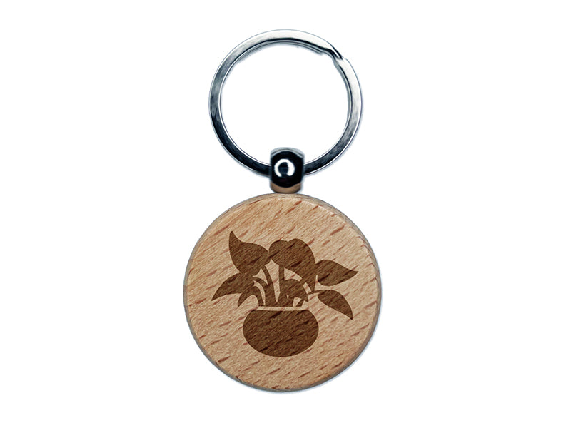 Potted Plant Pothos Devils Ivy Engraved Wood Round Keychain Tag Charm