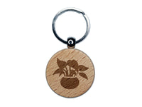 Potted Plant Pothos Devils Ivy Engraved Wood Round Keychain Tag Charm