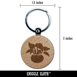 Potted Plant Pothos Devils Ivy Engraved Wood Round Keychain Tag Charm
