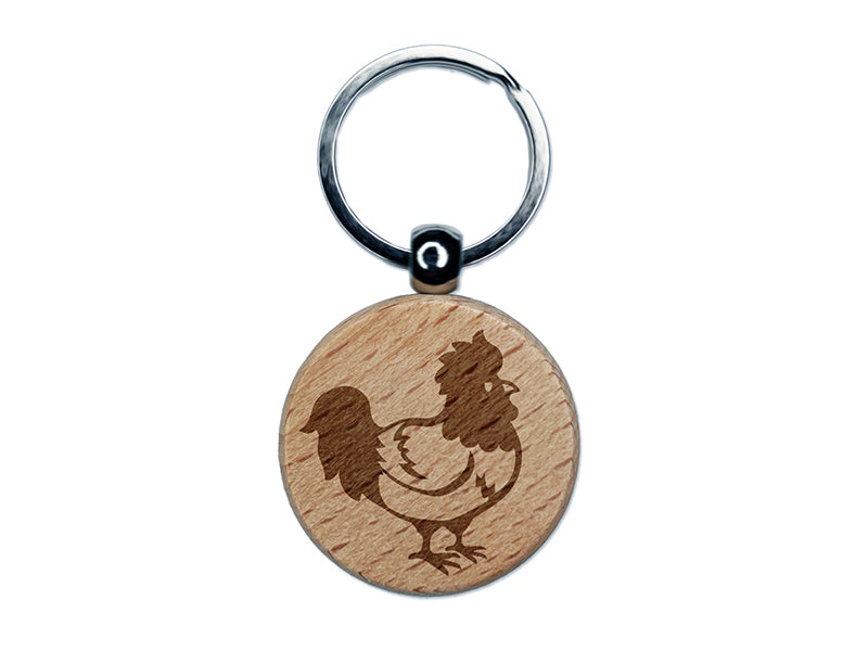 Proud Little Rooster Chicken Engraved Wood Round Keychain Tag Charm