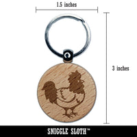 Proud Little Rooster Chicken Engraved Wood Round Keychain Tag Charm