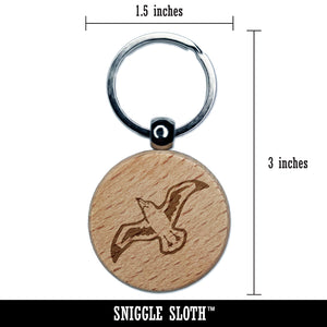 Seagull In Flight Marine Bird Engraved Wood Round Keychain Tag Charm