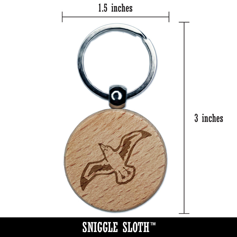 Seagull In Flight Marine Bird Engraved Wood Round Keychain Tag Charm