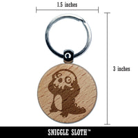 Spooky Creature Wearing Skull Engraved Wood Round Keychain Tag Charm