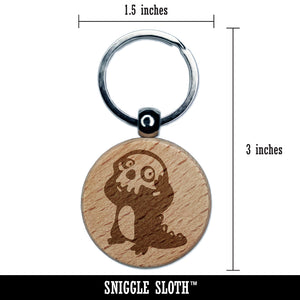 Spooky Creature Wearing Skull Engraved Wood Round Keychain Tag Charm