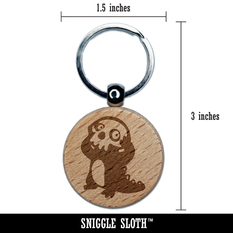 Spooky Creature Wearing Skull Engraved Wood Round Keychain Tag Charm