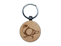 Strutting Common Rock Pigeon Bird Engraved Wood Round Keychain Tag Charm