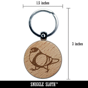 Strutting Common Rock Pigeon Bird Engraved Wood Round Keychain Tag Charm