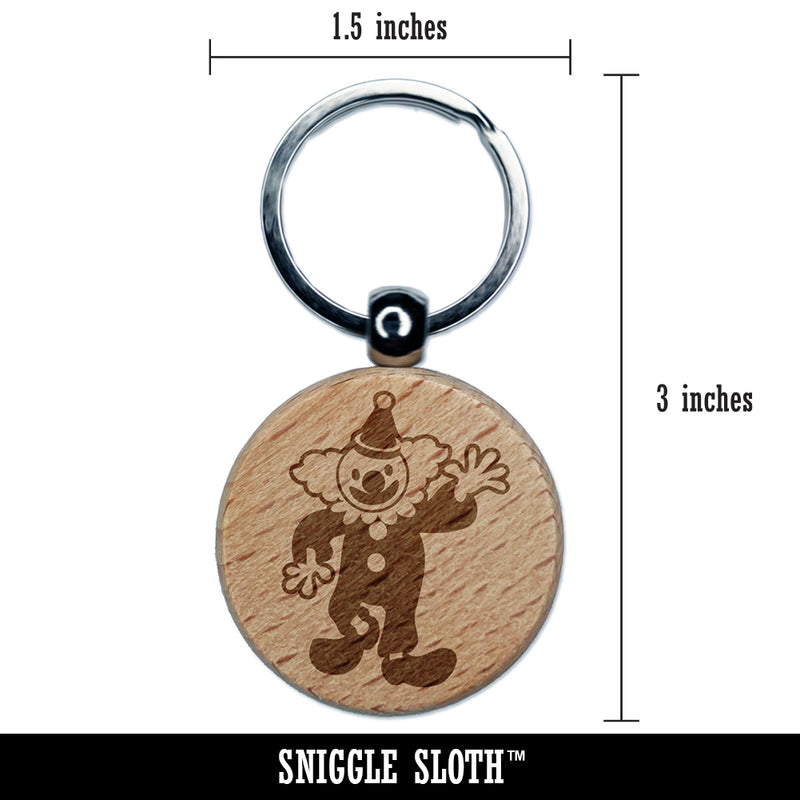 Waving Clown Circus Carnival Engraved Wood Round Keychain Tag Charm